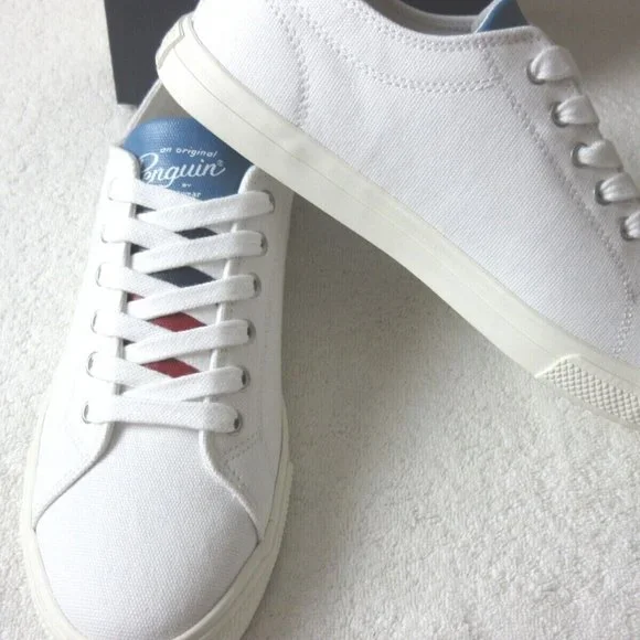 Original Penguin Men's Sam Stripe Classic Lace Up Canvas White Blue Shoes NIB - Picture 3 of 6